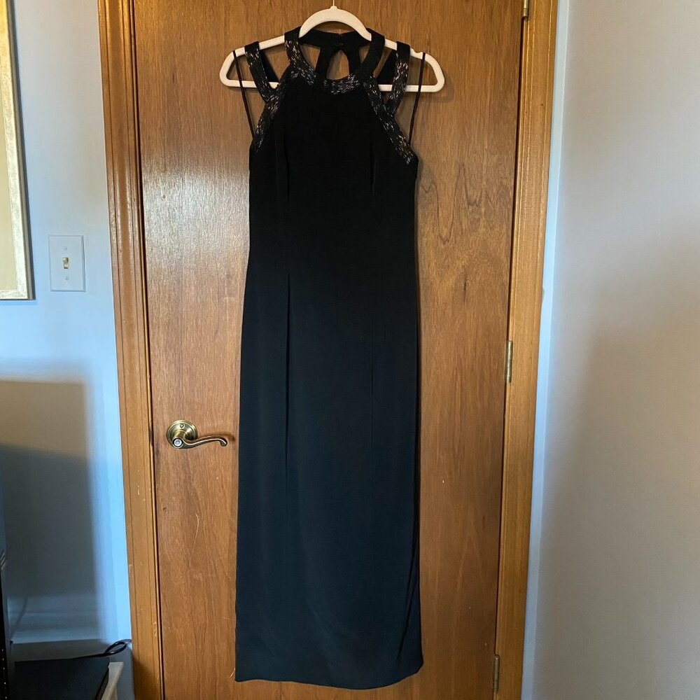 CACHÉ Elegant Formal Party Dress Cage Beaded Top Low Back